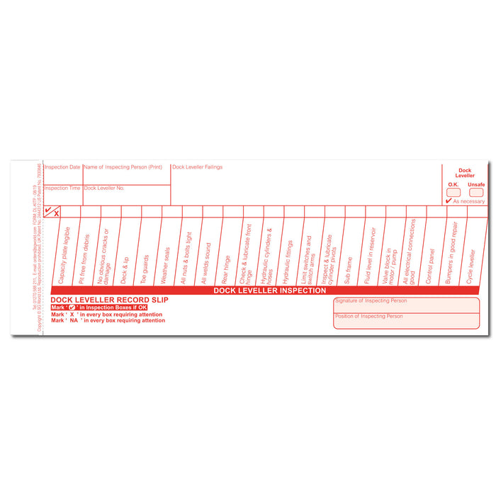 Dock Leveller Pre-Use Visual Inspection Checklist (pad of 30)