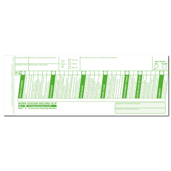 Work Station Visual Inspection Checklist (Pad of 30)