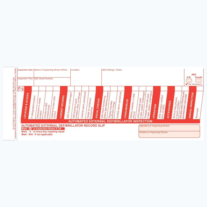 AED Inspection Checklist (Pad of 30)