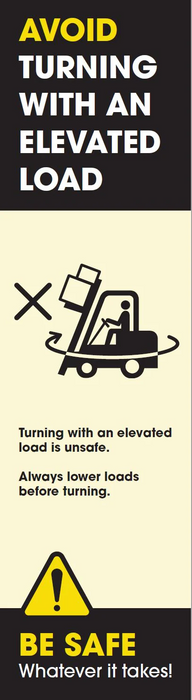 Forklift Truck Safety: 'Avoid Turning With An Elevated Load' Pallet Rack-End Banner