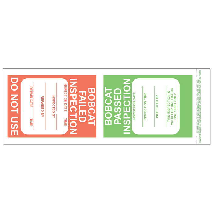 Bobcat Pre-Use Visual Inspection Checklist (Pad of 30)