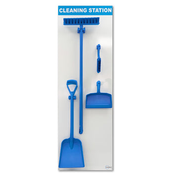 Image of shadow board with cleaning products. 