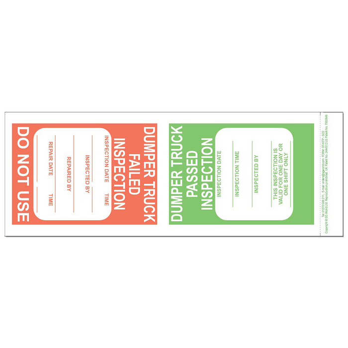 Dumper Truck Pre-Use Visual Inspection Checklist (Pad of 30)
