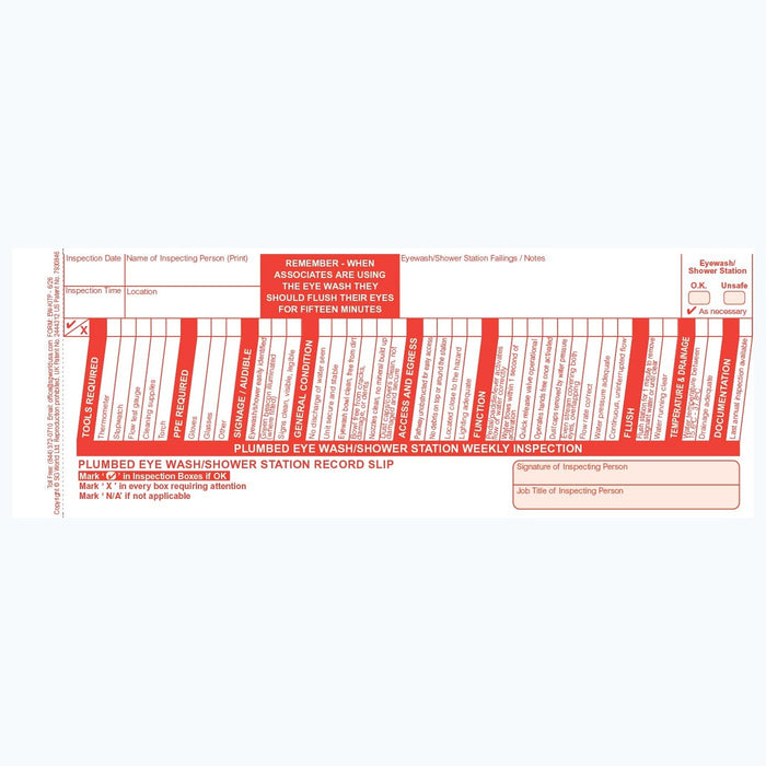 Eyewash/shower Station Checklist (pad of 30)