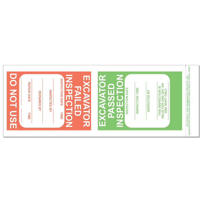 Excavator Pre-Use Visual Inspection Checklist (pad of 30)
