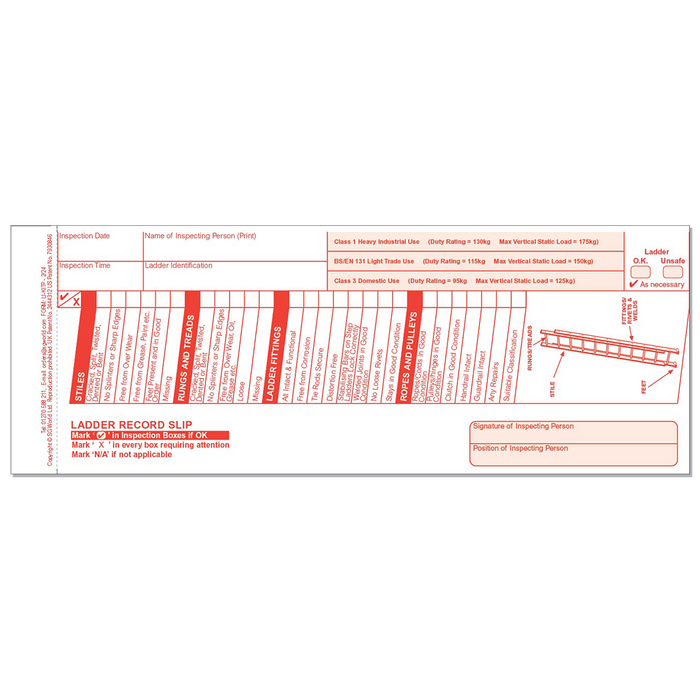 Ladder Pre-Use Visual Inspection Checklist (Pad of 30)