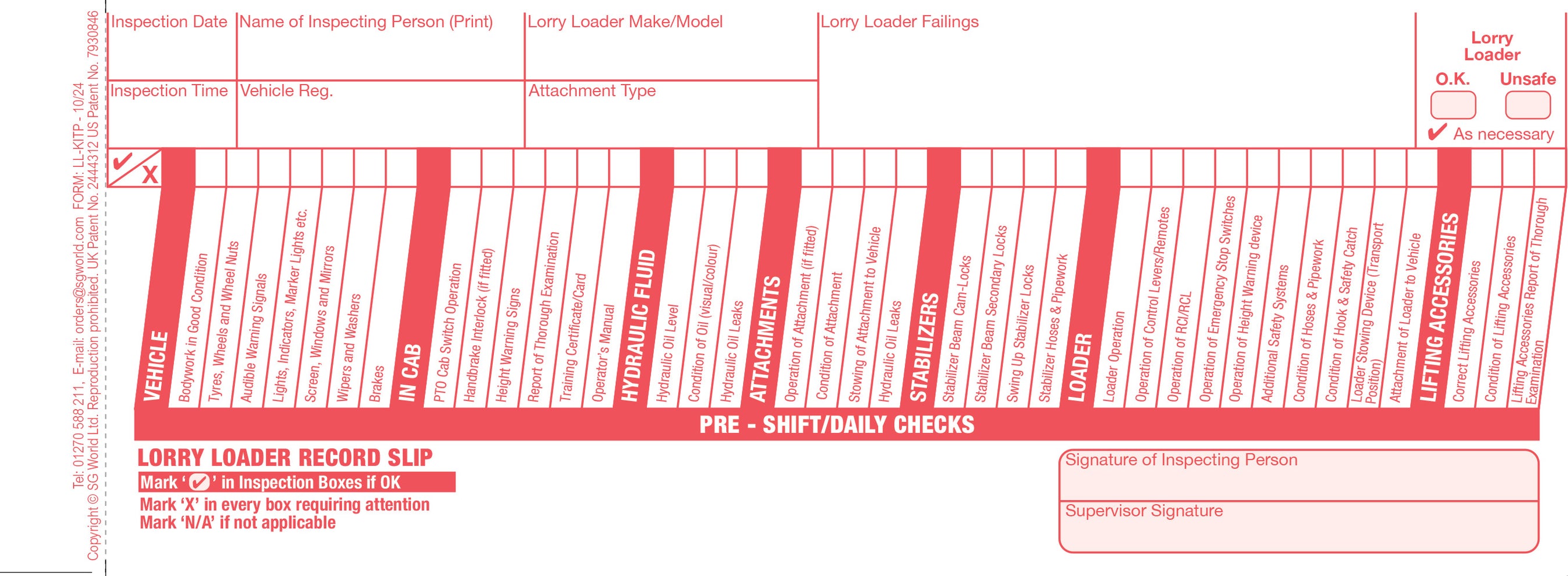 Load Inspection Sticker Lorry Loader Inspection Book (Pad of 30) | SG World | SG World