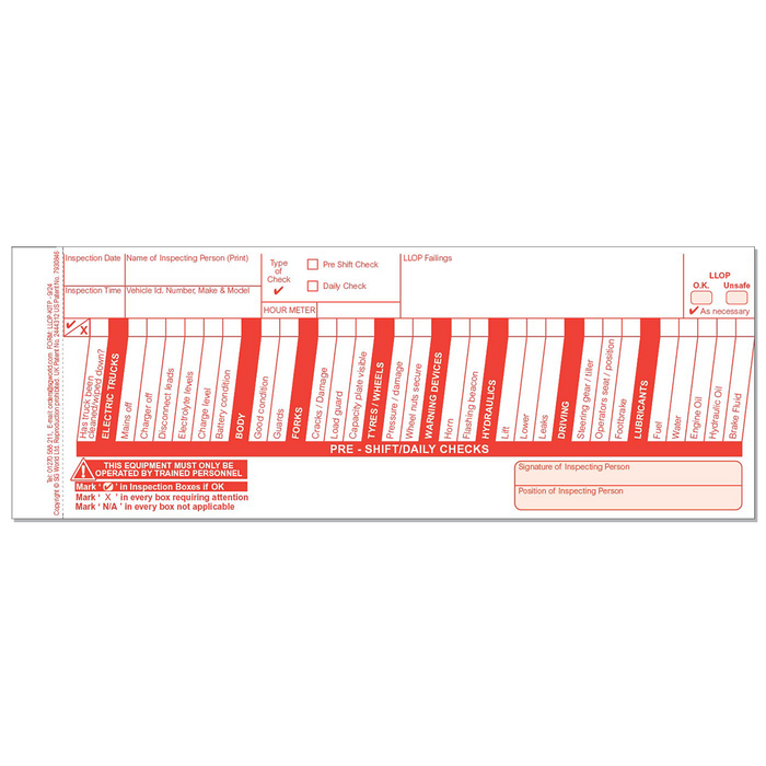 LLOP Pre-Use Visual Inspection Checklist (pad of 30)