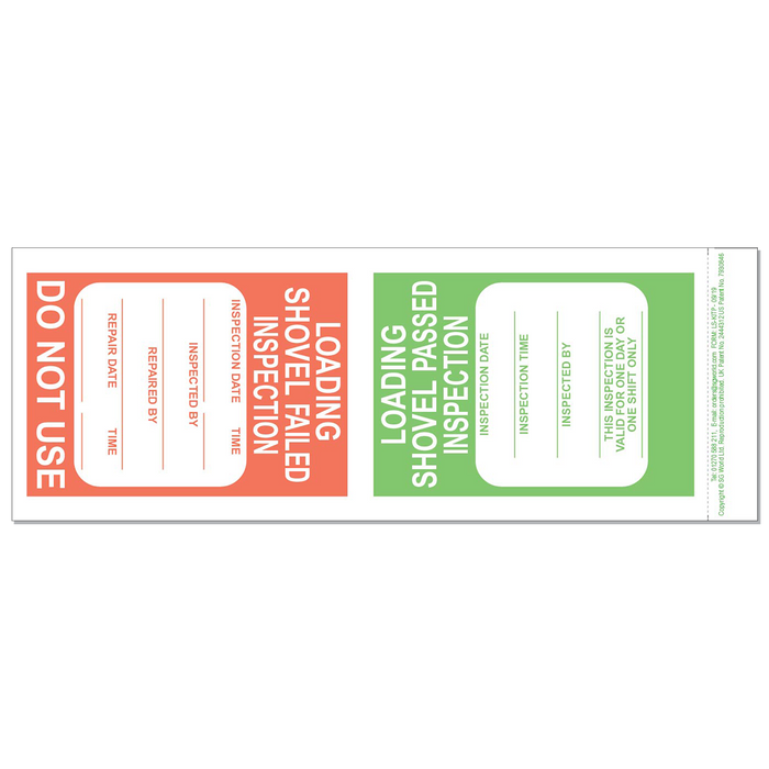 Loading Shovel Pre-Use Visual Inspection Checklist (pad of 30)
