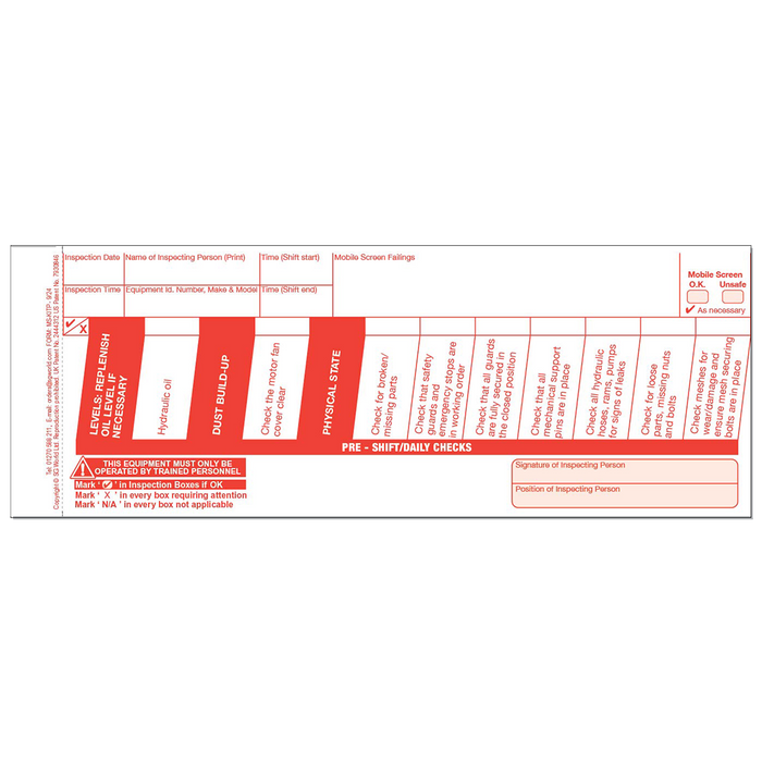 Waste Management Mobile Screen Visual Inspection Checklist (pad of 30)