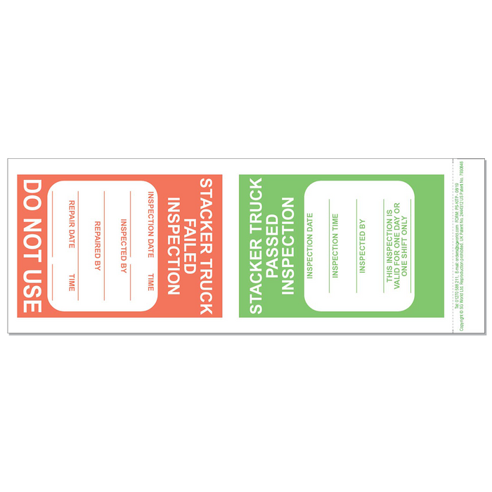Pedestrian Stacker Pre-Use Visual Inspection Checklist (pad of 30)