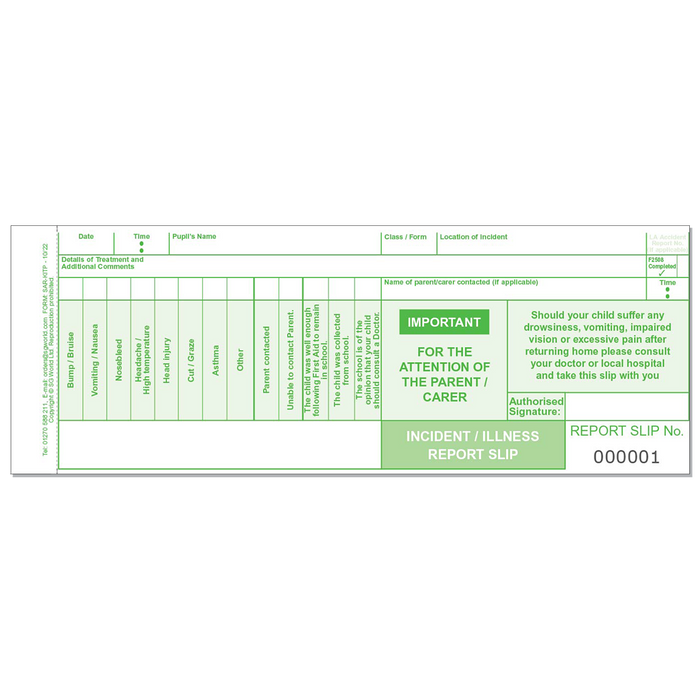 School Incident Reporting Form (Pad of 30)