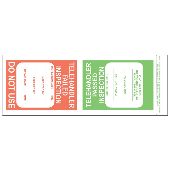 Telehandler Pre-Use Visual Inspection Checklist (pad of 30)