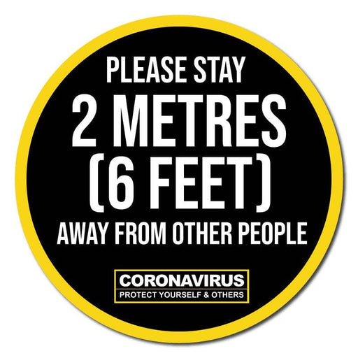 Please Stay 2 Meters Away, Social Distancing Circular Floor Signage, Outdoor/Heavy Duty Usage - 60cm Diameter - | SG World