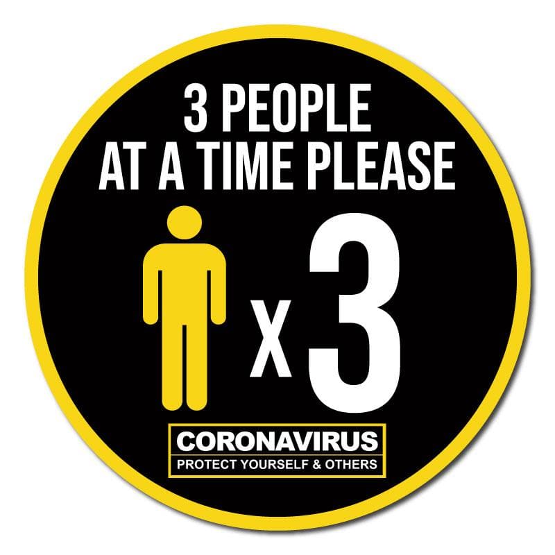 3 People At A Time Please, Indoor Circle Floor Signage, 60cm Diameter - | SG World