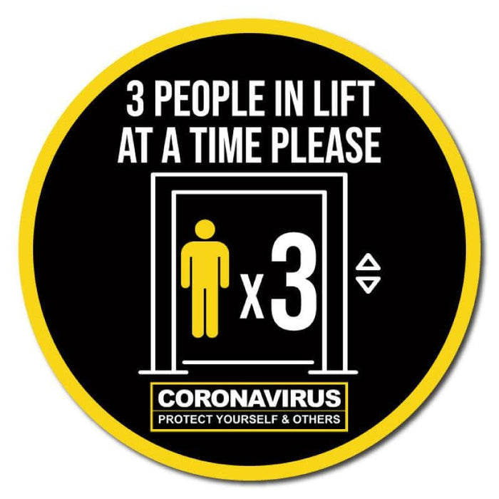 3 People At A Time In Lift, Indoor Circle Floor Signage, 60cm Diameter - | SG World