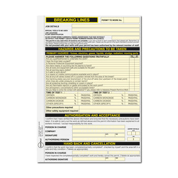 Breaking Lines Permit to Work (Packs of 5)