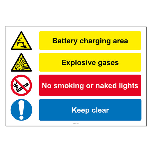 Battery Charging Area, Explosive Gases, No Smoking, Keep Clear Safety Sign