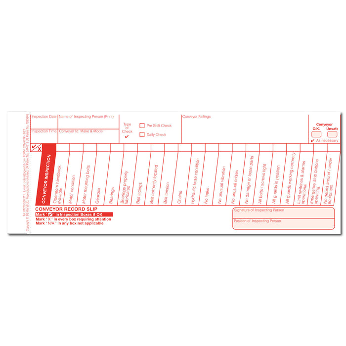 Conveyor Pre-Use (Daily) Inspection Checklist (pad of 30)