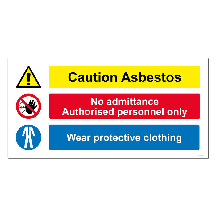 Caution Asbestos, No Admittance, Wear Protective Clothing Safety Sign