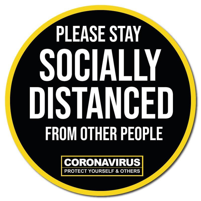Please Stay Socially Distanced, Indoor Circle Floor Signage, 300mm Diameter (Pack of 5) - | SG World