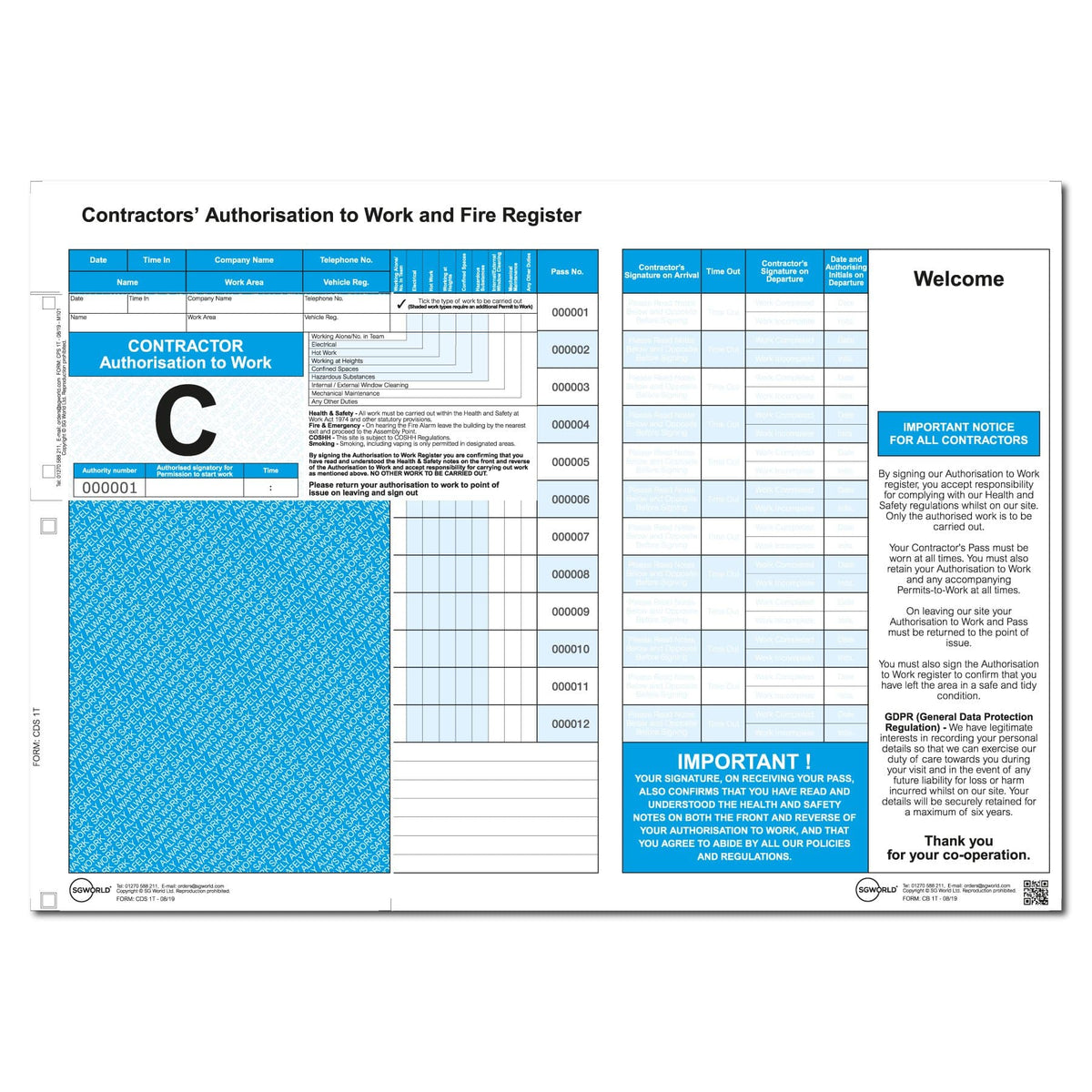 Contractor Authorisation to Work Passes | SG World