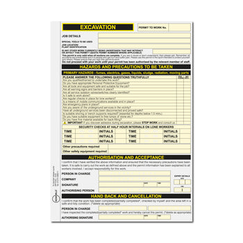 Excavation Permit to Work (Packs of 5)