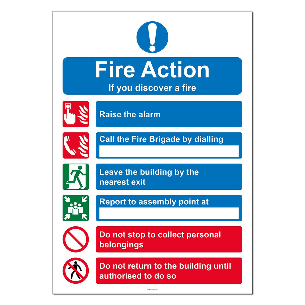 Fire Action Notice 6 point Safety Sign (Dry Wipe)