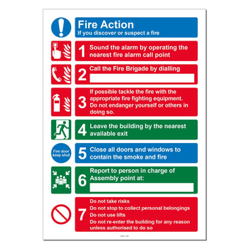 Fire Action Notice 7 point Safety Sign (Dry Wipe)