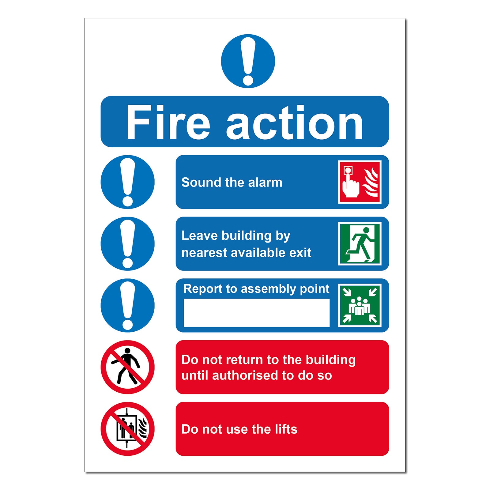 Fire Action Notice 5 point Safety Sign (Dry Wipe) | SG World
