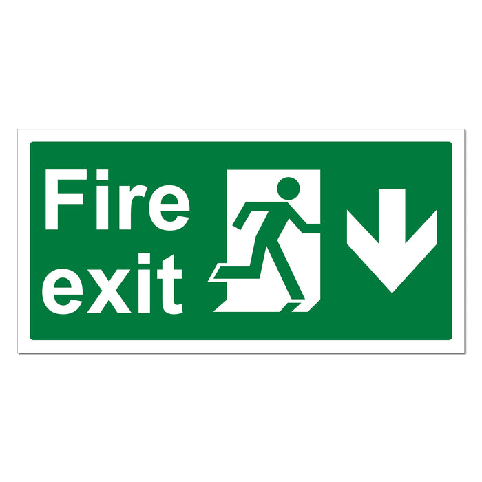 Fire Exit, Man and Arrow, Down Safety Sign