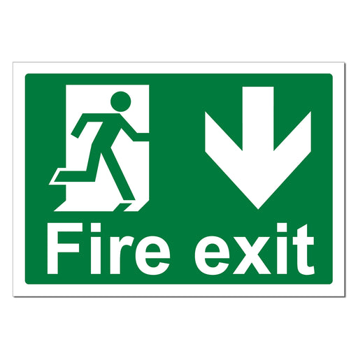 Fire Exit, Man and Arrow, Down Safety Sign
