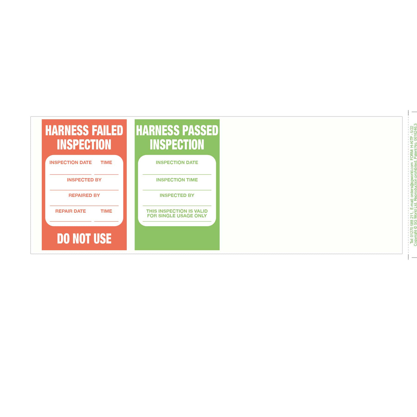 Check Harness Sticker Harness Pre-Use Visual Inspection Checklist (Pad | SG World | SG World