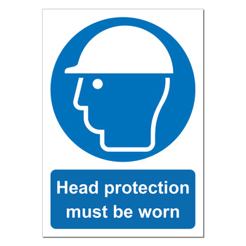 Head Protection Safety Sign - Mandatory Helmet Required | Blue & White Safety Signage