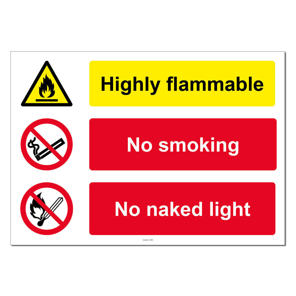 Highly Flammable, No Smoking, No Naked Light Safety Sign