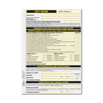 Hot Work Permit to Work (Packs of 5)