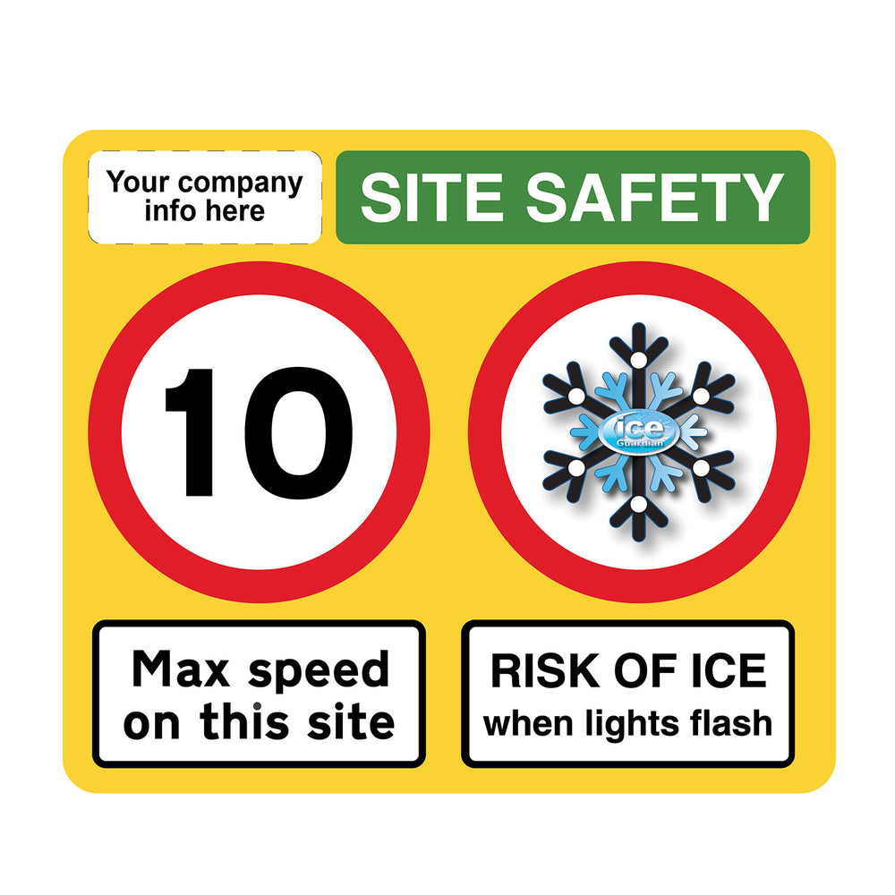10 MPH Ice Warning Flashing LED Safety Sign (Yellow HS2)  - add your logo