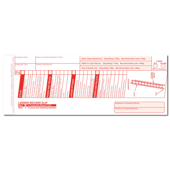 Ladder Pre-Use Visual Inspection Checklist (Pad of 30) — SG World