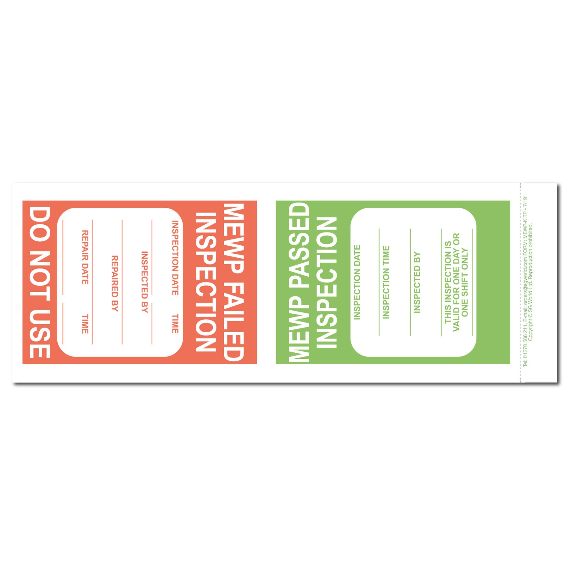 MEWP Pre-Use Visual Inspection Checklist (Pad of 30) | SG World