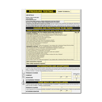 Pressure Testing Permit to Work (Packs of 5)
