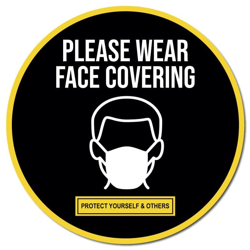 Please Wear Face Covering, Indoor Circle Floor Signage, 30cm Diameter (Pack of 5) - | SG World