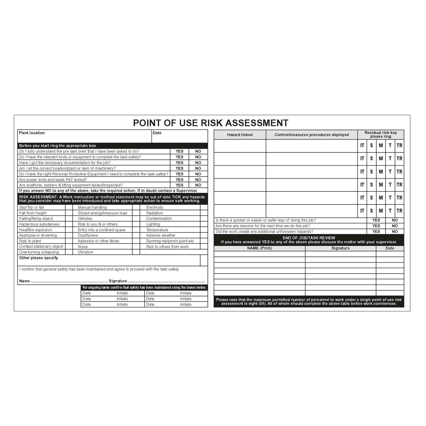 Risk Assessment Book (Pad of 30) | SG World | SG World