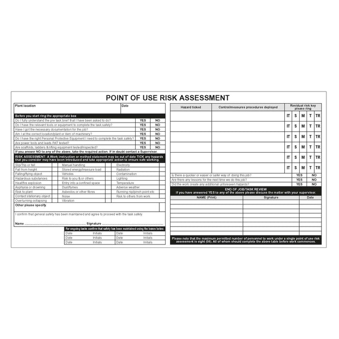 Risk Assessment Book (Pad of 30)