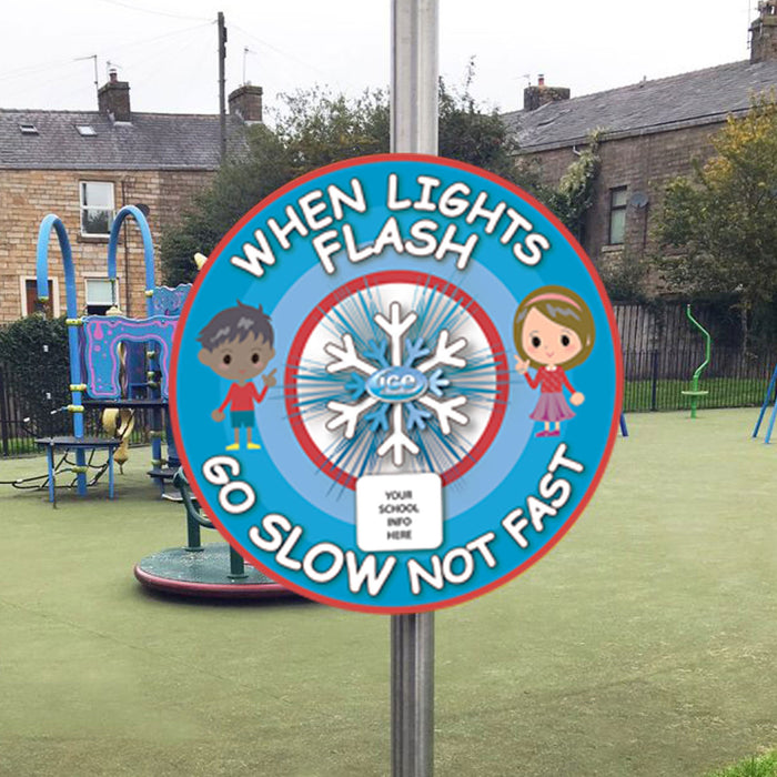 School Ice Warning Flashing LED Safety Sign - add your logo