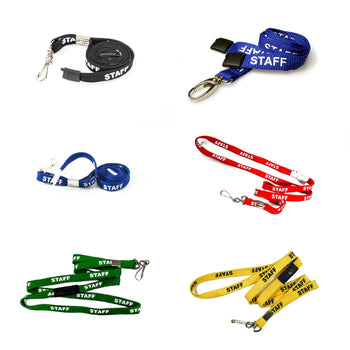 Image of staff lanyards in a variety of colours.