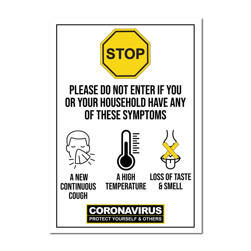 Symptoms, Window Sign - Multiple Sizes For Pubs, Restaurants & Hotels - | SG World