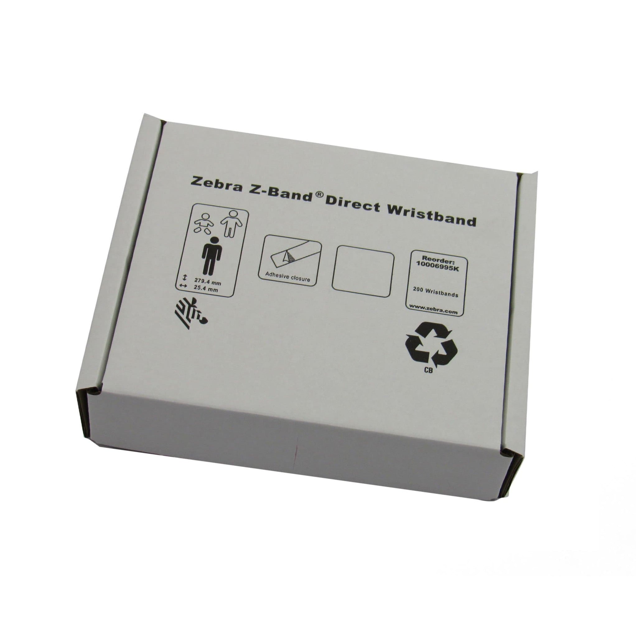 Zebra HC100 Adult Wristband Cartridge, White Wristbands (Box of 6 Cart