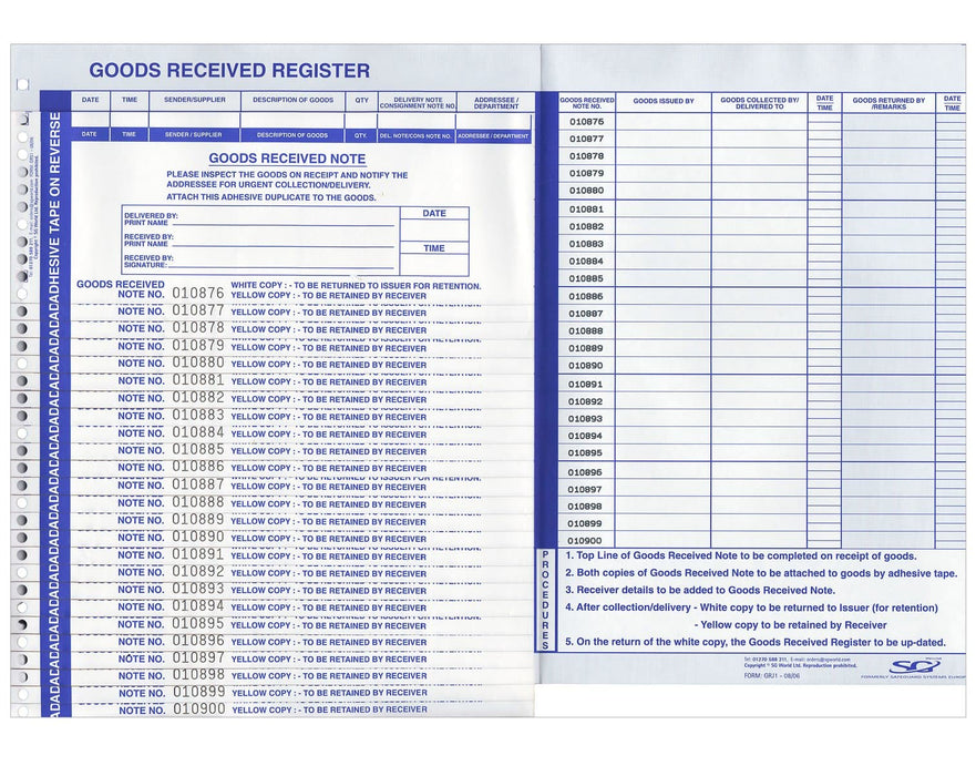 Register Slips Goods Received System (Packs of 250) | SG World | SG World