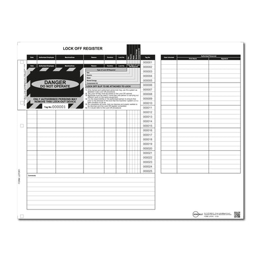 LOTO Lock Out Tag Out Register and Tags