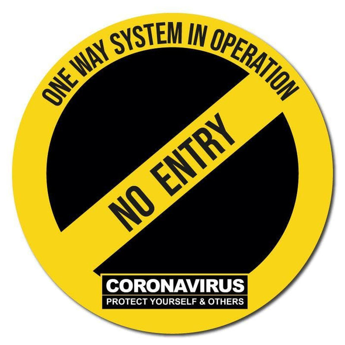 One Way System In Operation No Entry, Social Distancing Circular Floor Signage, Outdoor/Heavy Duty Usage - 60cm Diameter - | SG World